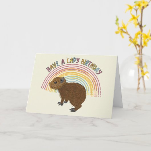Fijne Capy Verjaardag Cute Baby Cabybara Kaart (Gele Bloem)