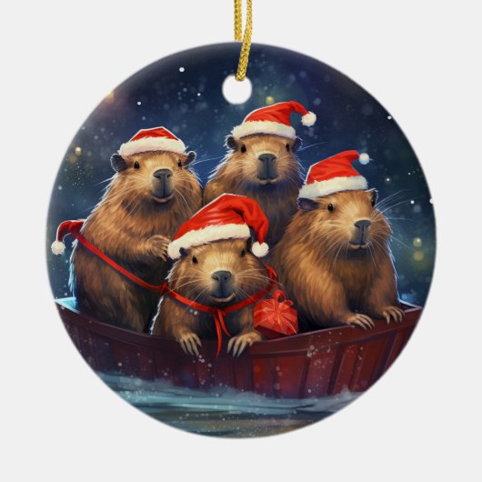 Fijne Capybara Kerstmis Keramisch Ornament (Voorkant)