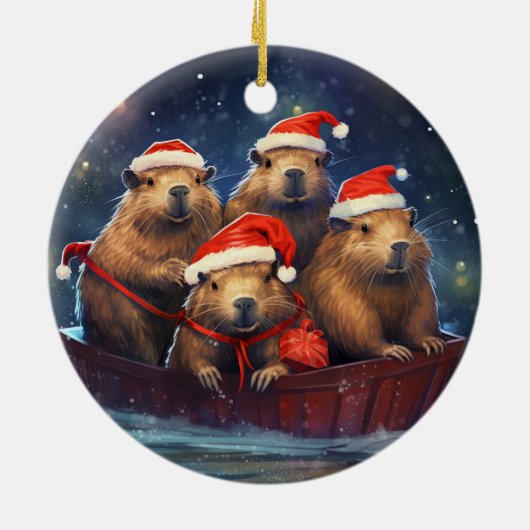 Fijne Capybara Kerstmis Keramisch Ornament (Achterkant)