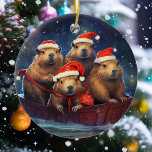 Fijne Capybara Kerstmis Keramisch Ornament<br><div class="desc">Dit ontwerp kan worden gepersonaliseerd door de Edit optie van het Ontwerp te kiezen. Je kunt ook overdragen naar andere objecten. Neem contact met me op via colorflowcreations@gmail.com of gebruik de chatoptie bovenaan de pagina als u dit ontwerp op een ander product wilt plaatsen of hulp nodig hebt. Bekijk meer...</div>