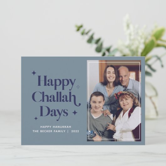 Fijne Challah-dagen Hanukkah familie foto  Vakanti Feestdagenkaart (Staand voorkant)