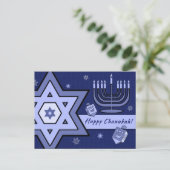 Fijne Chanoeka. Davidster, Menorah, Dreidels Briefkaart (Staand voorkant)
