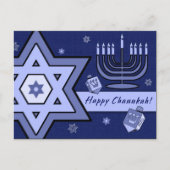 Fijne Chanoeka. Davidster, Menorah, Dreidels Briefkaart (Voorkant)