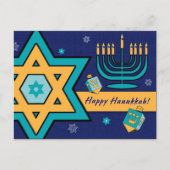 Fijne Chanoeka. Davidster, Menorah, Dreidels Feestdagenkaart (Voorkant)