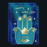 Fijne Chanoeka. Gouden Hamsa Hand Feestdagenkaart<br><div class="desc">Fijne Chanoeka. Elegante feestelijke goudfolie Hamsa Hand Lucky Symbol en Star of David ontwerp aanpasbare Chanoeka Wenskaart / Chanoeka Celebration Invitations met gepersonaliseerde tekst. Bijpassende kaart,  feestuitnodigingen,  gunsten en geschenken beschikbaar in de Joodse Feestdagen / Chanoeka categorie van onze winkel.</div>