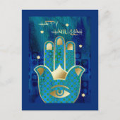 Fijne Chanoeka. Gouden Hamsa Hand Symbool Feestdagenkaart (Voorkant)