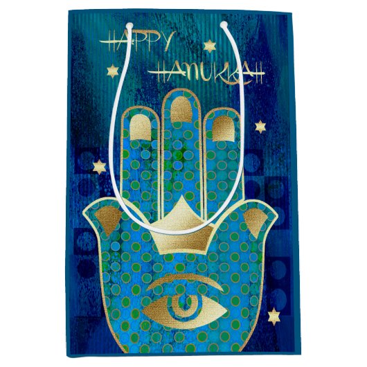 Fijne Chanoeka. Hamsa Lucky Symbool Medium Cadeauzakje (Voorkant)