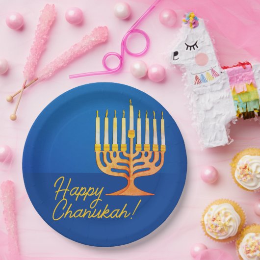 Fijne Chanoeka! Menorah Papieren Bordje (Feest)