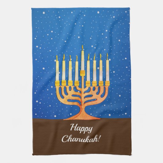 Fijne Chanoeka! Menorah Theedoek (Verticaal)