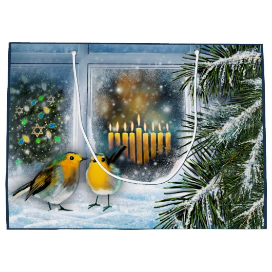 Fijne Chanoeka. Winterscène schilderen Large Cadeautasje (Achterkant)