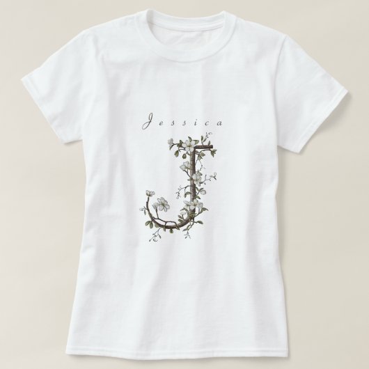 Fijne & chique "J": gedempt jasmijn monogram T-shirt (Design voorkant)