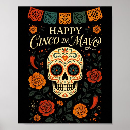 Fijne Cinco De Mayo - Schedelfeestje Party Poster (Voorkant)