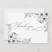 Fijne coligrafie Zwarte & Witte bloemen Dank je we Bedankkaart (Voorkant)