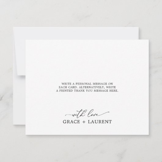 Fijne coligrafie Zwarte & Witte bloemen Dank je we Bedankkaart (Achterkant)