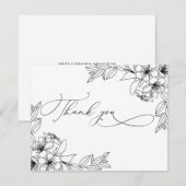 Fijne coligrafie Zwarte & Witte bloemen Dank je we Bedankkaart (Voorkant / Achterkant)