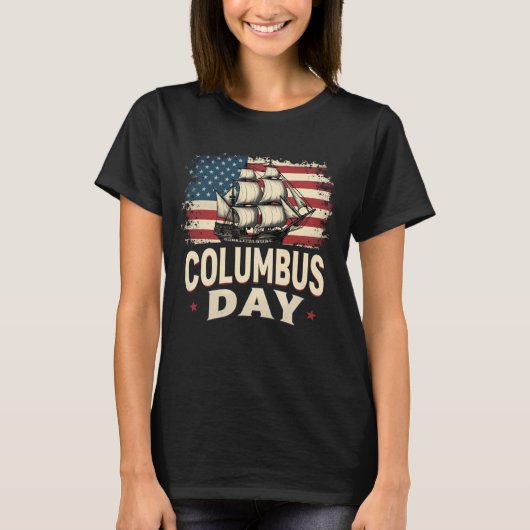 Fijne Columbus Dag van Verkenning en Reflectie T-shirt (Voorkant)