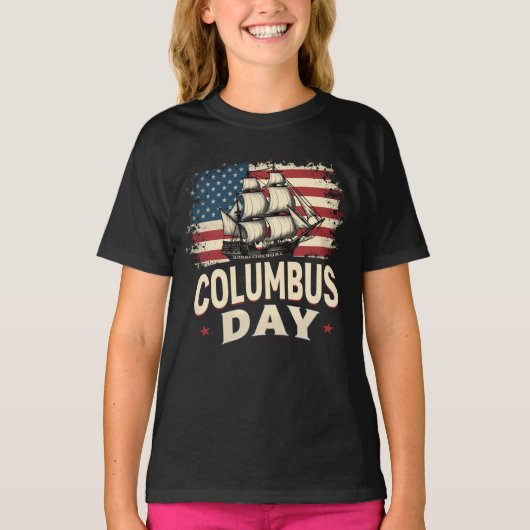 Fijne Columbus Dag van Verkenning en Reflectie T-shirt (Voorkant)