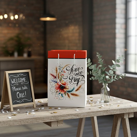 Fijne dag bloemen medium cadeauzakje