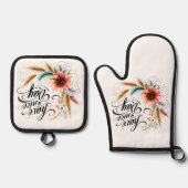 Fijne dag bloemen ovenwant & pannenlap set (Voorkant)