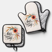 Fijne dag bloemen ovenwant & pannenlap set (Voorkant / Achterkant)