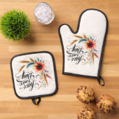 Fijne dag bloemen ovenwant & pannenlap set (Top down)