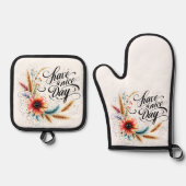 Fijne dag bloemen ovenwant & pannenlap set (Voorkant)