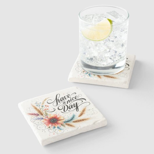 Fijne dag bloemen stenen onderzetter (Zijkant)