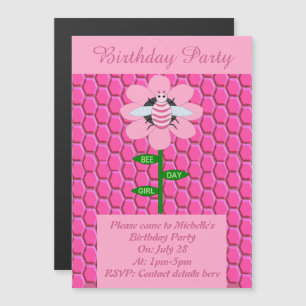 Fijne dag meisje Roze Birthday Bumblebee Party Magnetische Uitnodiging