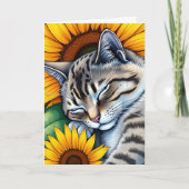 Fijne dag | Napping kat en zonnebloem Kaart (Voorkant)