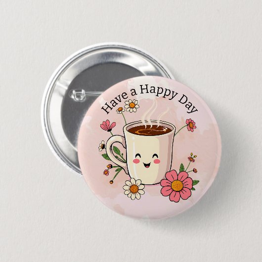 Fijne dag | Schattigee koffie Ronde Button 5,7 Cm (Voorkant /achterkant)