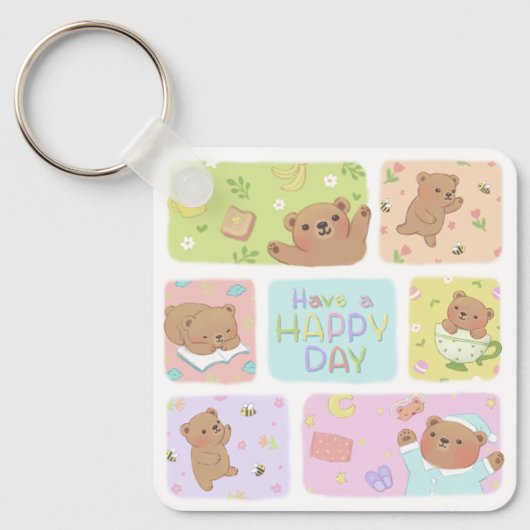 Fijne dag: Schattigee teddybeer Sleutelhanger (Voorkant)