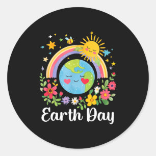 Fijne Dag van de Aarde 2026 Schattige Aarde Met Bl Ronde Sticker