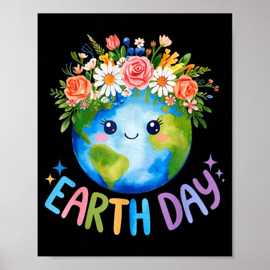 Fijne Dag van de Aarde Lieve Aarde Met Bloemrijke  Poster (Voorkant)