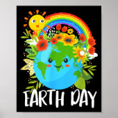 Fijne Dag van de Aarde Schattige Aarde Met Bloemri Poster (Voorkant)