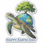 Fijne Dag van de Aarde Schildpad Planeet en Boom Sticker (Voorkant)