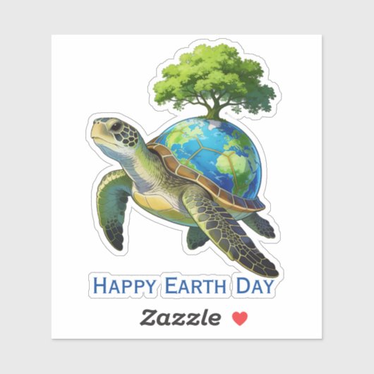 Fijne Dag van de Aarde Schildpad Planeet en Boom Sticker (Vel)