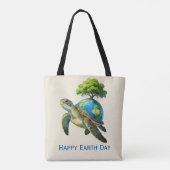 Fijne Dag van de Aarde Schildpad Planeet en Boom Tote Bag (Achterkant)