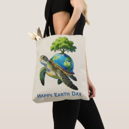 Fijne Dag van de Aarde Schildpad Planeet en Boom Tote Bag