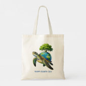 Fijne Dag van de Aarde Schildpad Planeet en Boom Tote Bag (Achterkant)