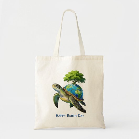 Fijne Dag van de Aarde Schildpad Planeet en Boom Tote Bag (Voorkant)