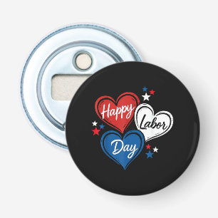 Fijne Dag van de Arbeid Patriottische Harten Rood Button Flesopener