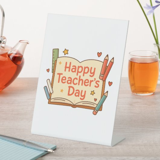 Fijne dag van de leraar reclamebord met voetstuk (Insitu)