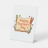 Fijne dag van de leraar reclamebord met voetstuk (Voorkant)