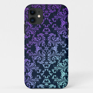 Fijne Damast Turkoois Blauw Paars Zwart Case-Mate iPhone Case