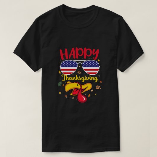 Fijne dankzegging voor Turkije de Amerikaanse vlag T-shirt (Design voorkant)