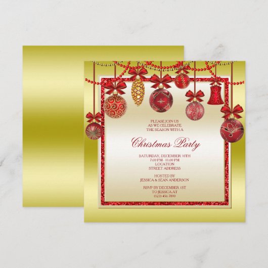 Fijne decoraties Rood & Goud Kerstfeest Kaart (Voorkant / Achterkant)