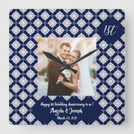 Fijne decoratieve fotoklok van 1 verjaardag vierkante klok