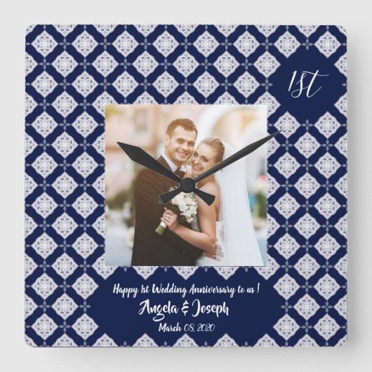 Fijne decoratieve fotoklok van 1 verjaardag vierkante klok (Voorkant)