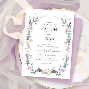 Fijne Delicate Lila, Paarse, Pastel Floral Wedding Kaart