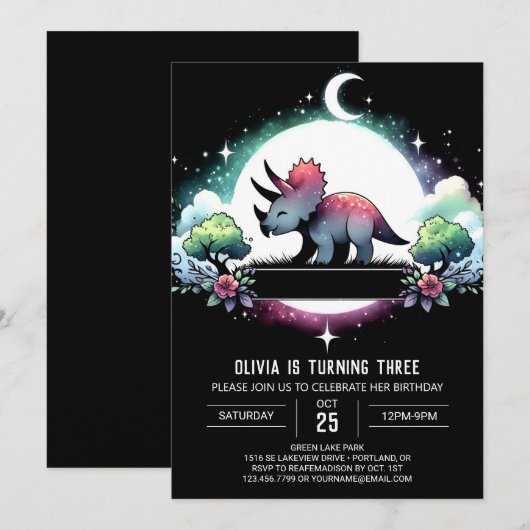 Fijne Dino Triceratops verjaardag Kaart (Voorkant / Achterkant)